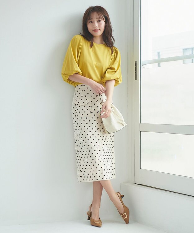 Feroux 【UVケア】バックリボンボリュームスリーブ Tシャツ 黄緑系