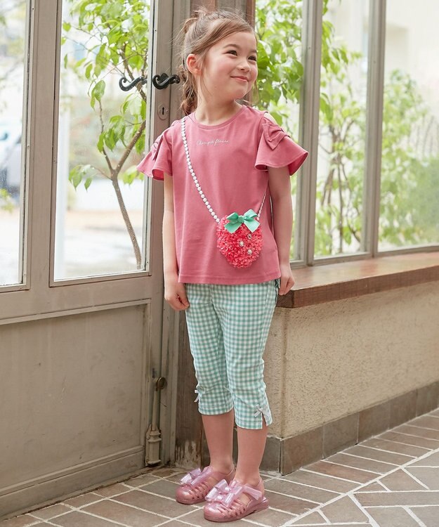 ANY KIDS 接触冷感 いろいろモチーフ Tシャツ ピンク×イチゴポシェット