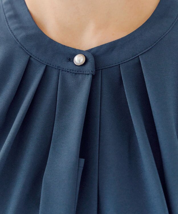 Tiaclasse L 【新色追加・洗える】バンドカラー2WAYタックブラウス ブルー