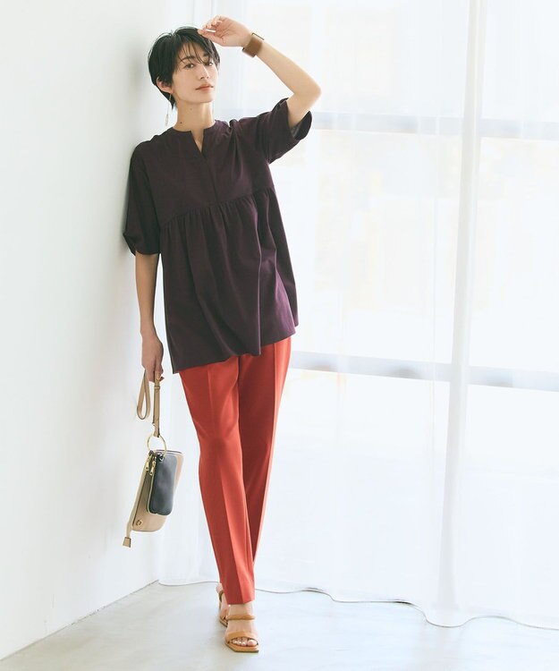 自由区 【WEB限定カラーあり/洗える/撥水加工】TRギャバ テーパード パンツ オレンジ系