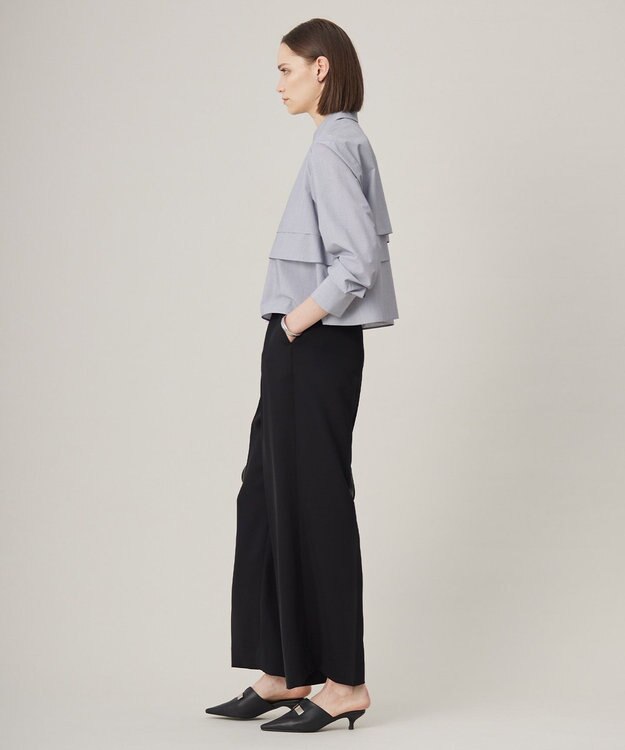 ICB 【洗える】 クリーンブロード クロップドブラウス ブラックストライプ系