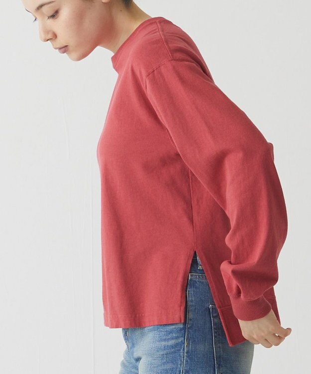 caqu caqu x good on short sleeve pocket tee サイドスリット入りL/S tee dark pink