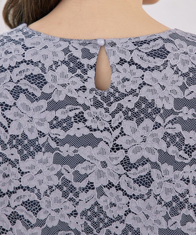 Tiaclasse 【洗える】スカラップレースチュニックブラウス グレー×ネイビー