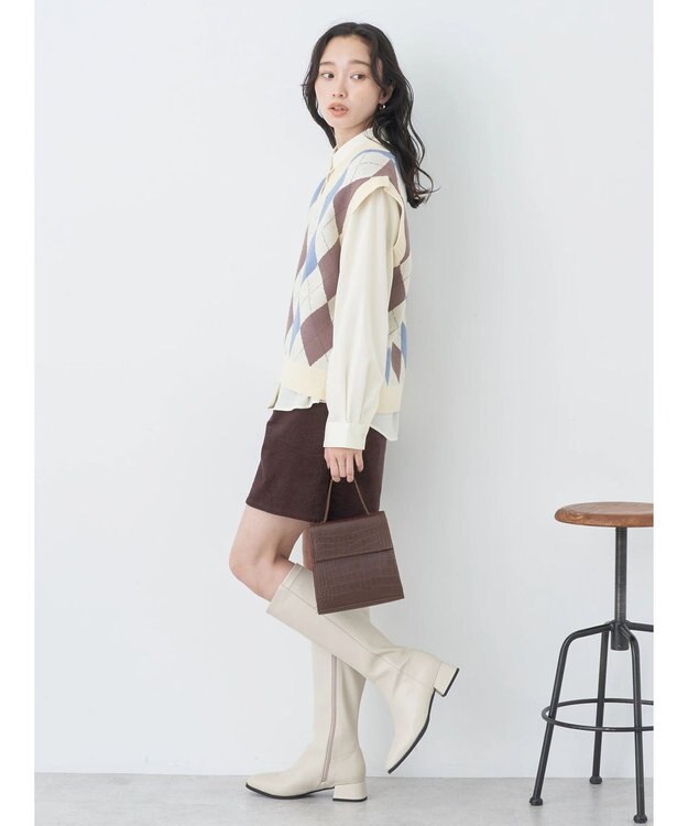 earth music&ecology アーガイルニットベスト Cream