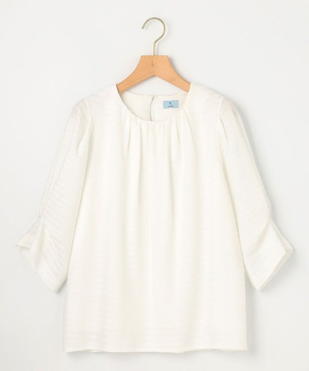 組曲 L 【WEB限定】ボーダージャガード タック袖ブラウス アイボリー系