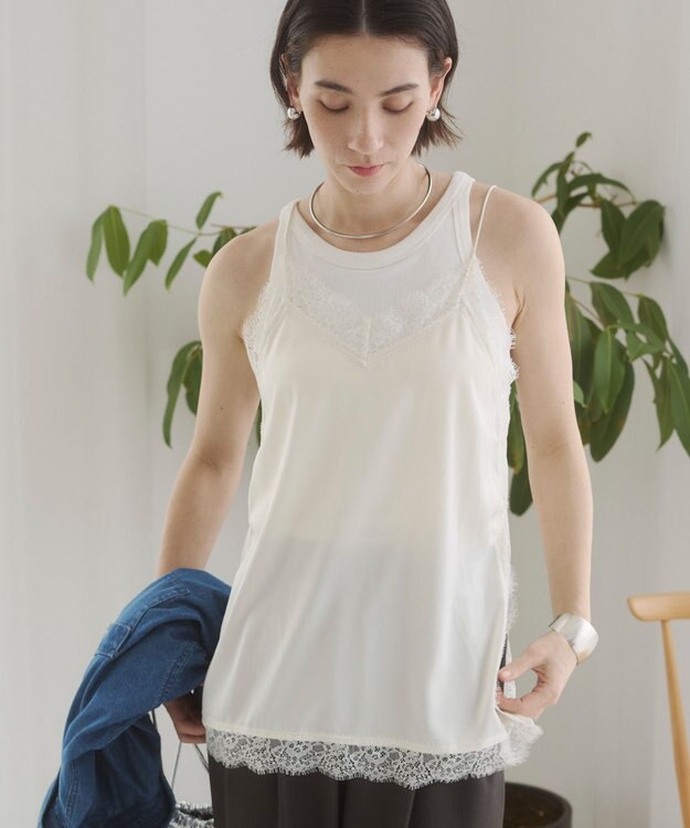 WEGO 【ANGIE VINTAGE】サテンレースキャミソール ホワイトアイボリー