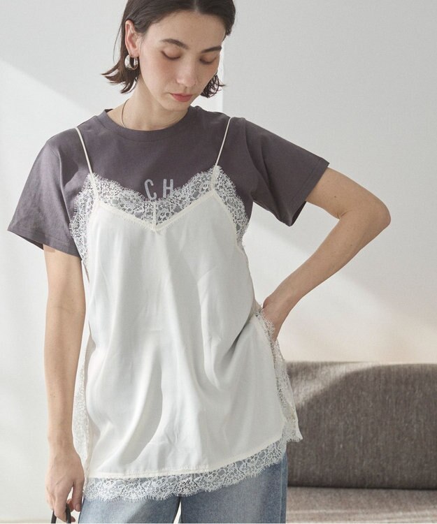 WEGO 【ANGIE VINTAGE】サテンレースキャミソール ホワイトアイボリー