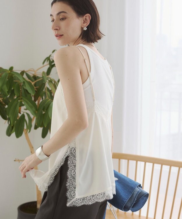 WEGO 【ANGIE VINTAGE】サテンレースキャミソール ホワイトアイボリー