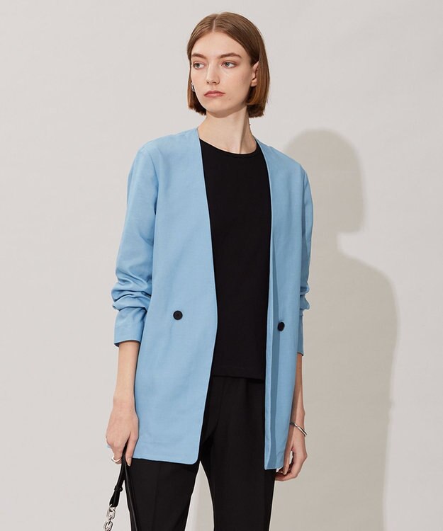 ICB 【洗える】 UnleashLite ノーカラージャケット サックスブルー系