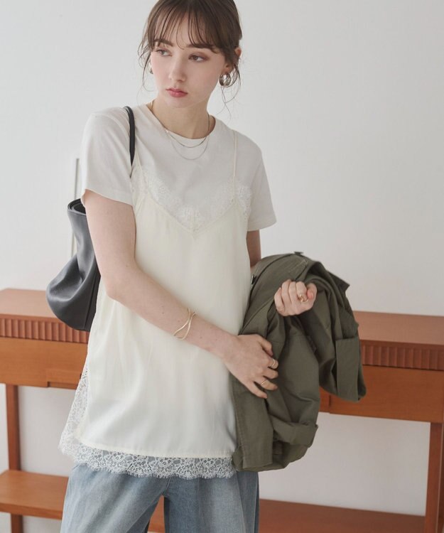 WEGO 【ANGIE VINTAGE】サテンレースキャミソール ホワイトアイボリー