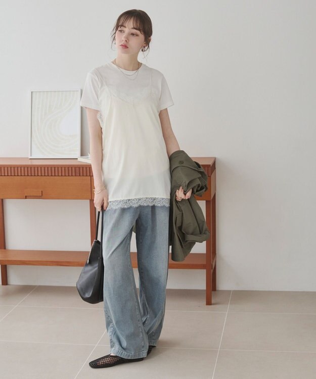 WEGO 【ANGIE VINTAGE】サテンレースキャミソール ホワイトアイボリー