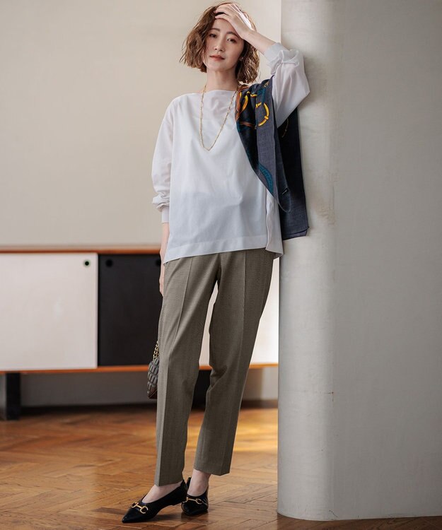 23区 L 【洗える】ドライ2WAYストレッチ チェック テーパードパンツ ダークブラウン系