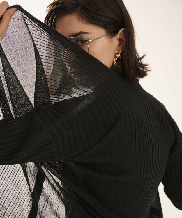 uncrave シアーニット リブロングカーディガン ブラック