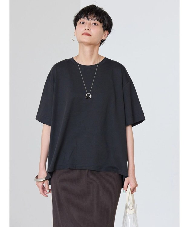 AMERICAN HOLIC 抗菌防臭＋接触冷感クルーネックカットプルオーバー Black