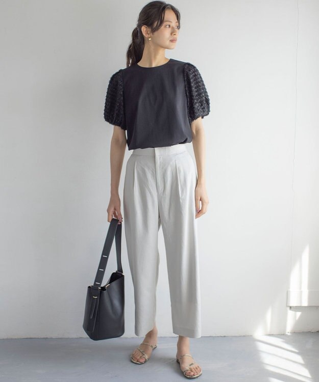 組曲 L 華感コンビネーションスリーブ カットソー ブラック系