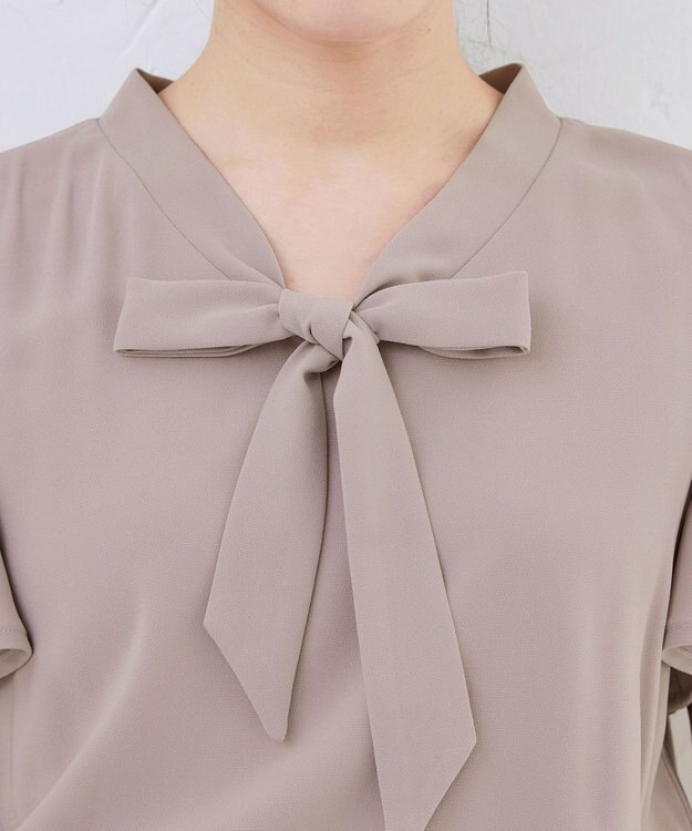 Tiaclasse 【洗える】リボンタイプリーツワンピース グレージュ