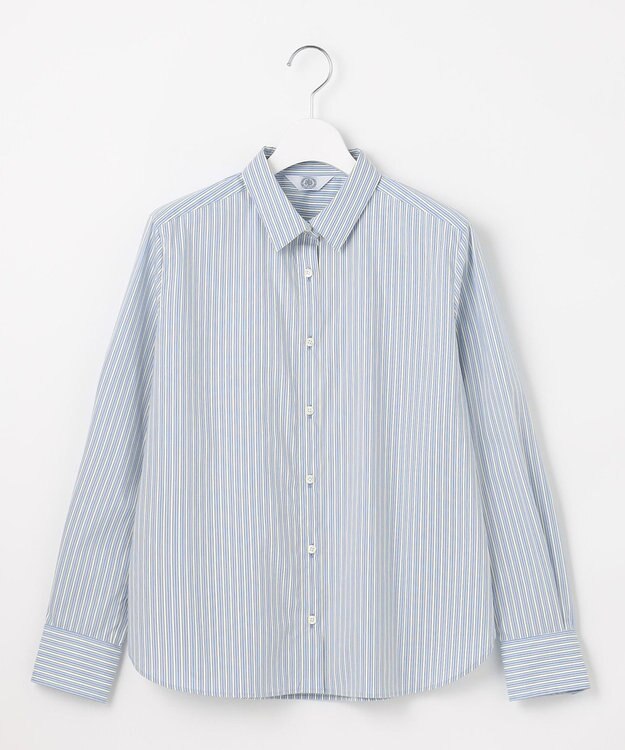 J.PRESS LADIES L 【洗える】BEZコットンナイロン ストライプ シャツカラー ブラウス ブルー×イエローストライプ系1