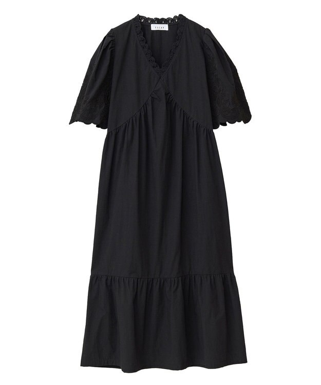 Green Parks ■ＥＳＣＡＲ　刺繍スリーブギャザーワンピース Black