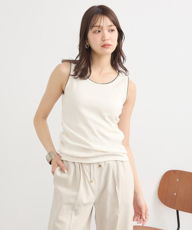 earth music&ecology ピコトリミングタンクトップ Ivory