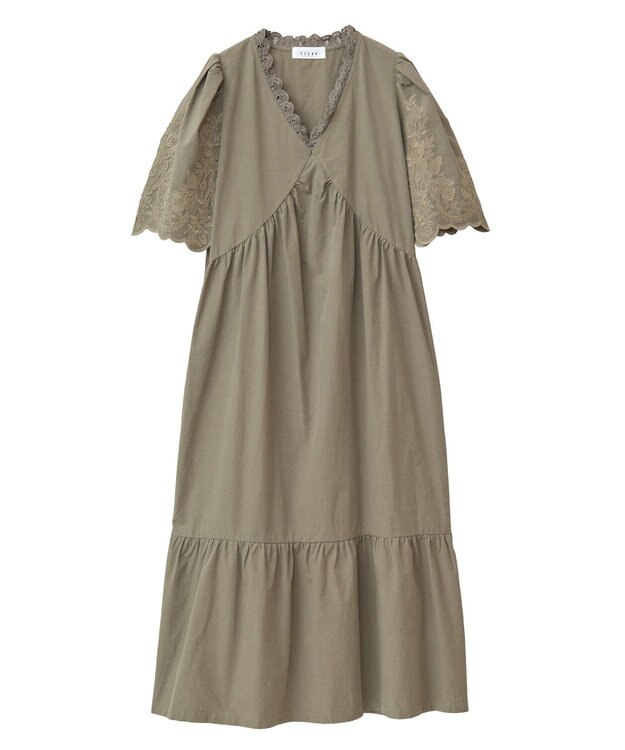 Green Parks ■ＥＳＣＡＲ　刺繍スリーブギャザーワンピース Khaki