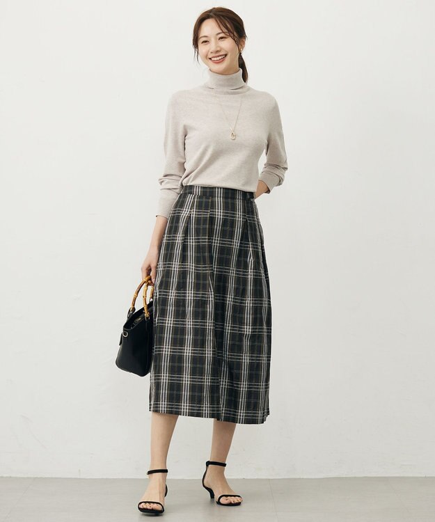 J.PRESS LADIES S ハイマルチタフタ チェック フレアスカート ブラックチェック系