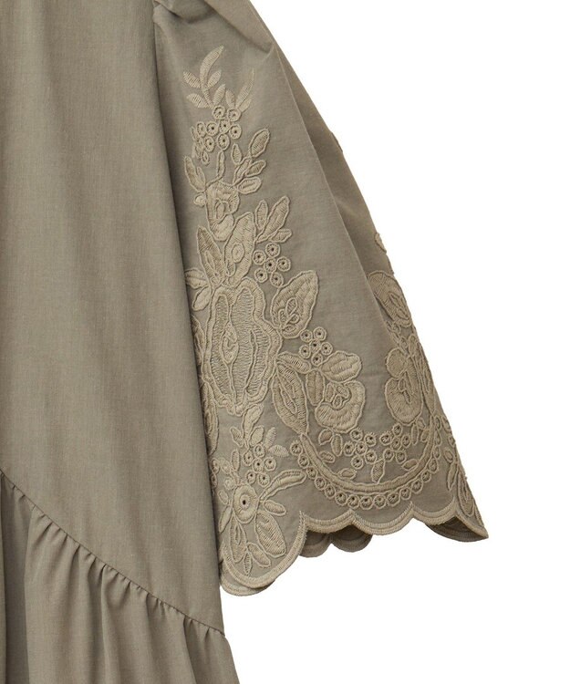 Green Parks ■ＥＳＣＡＲ　刺繍スリーブギャザーワンピース Khaki