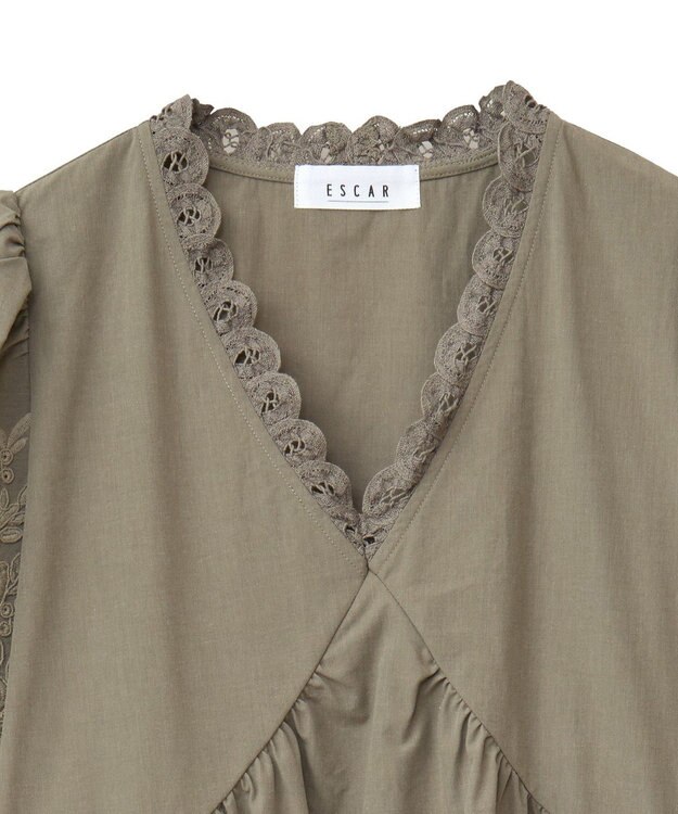 Green Parks ■ＥＳＣＡＲ　刺繍スリーブギャザーワンピース Khaki