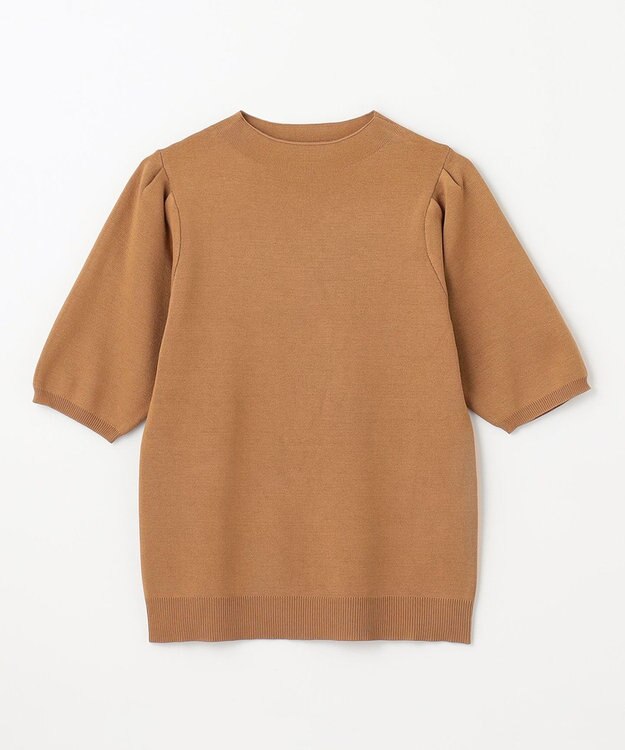 ANY 【マシンウォッシュ】モックネックパフスリーブニット キャメル