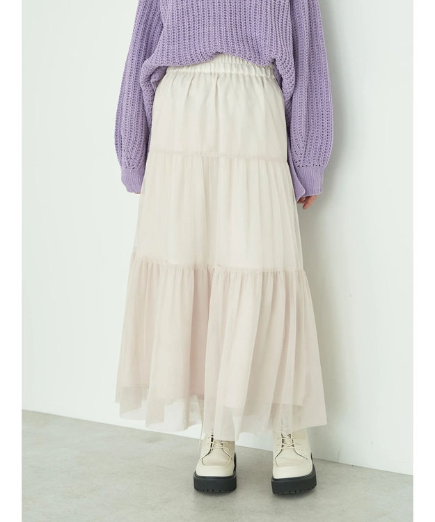 earth music&ecology ティアードチュールスカート Light Beige