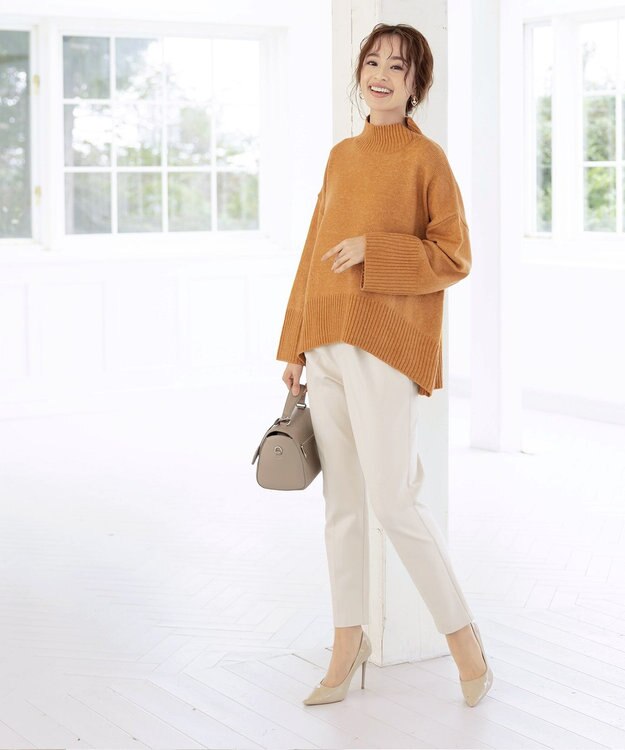 Tiaclasse L 【洗える】モックネックポインテルニットトップス オレンジ