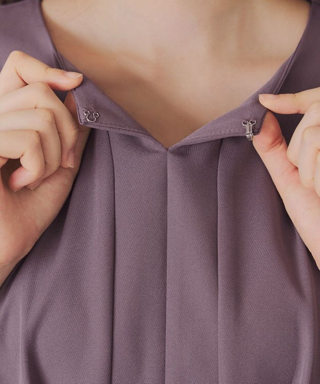 Tiaclasse 【洗える】ビジュー付きフロント切替タックワンピース プラム