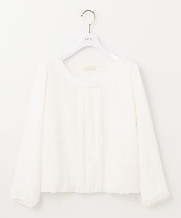 ANY SIS L 【洗える】フロントプリーツシフォンブラウス オフホワイト