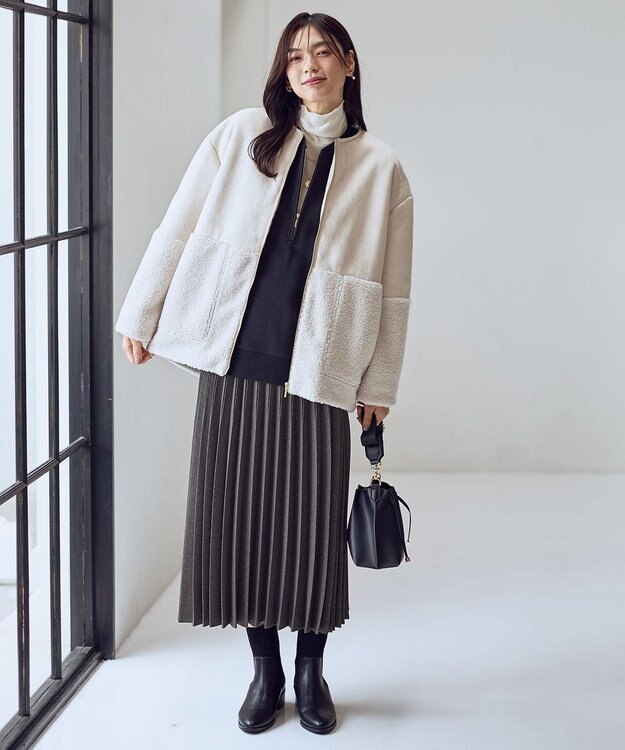 ANY L ウール混リブタートルネックカットソー エクリュ