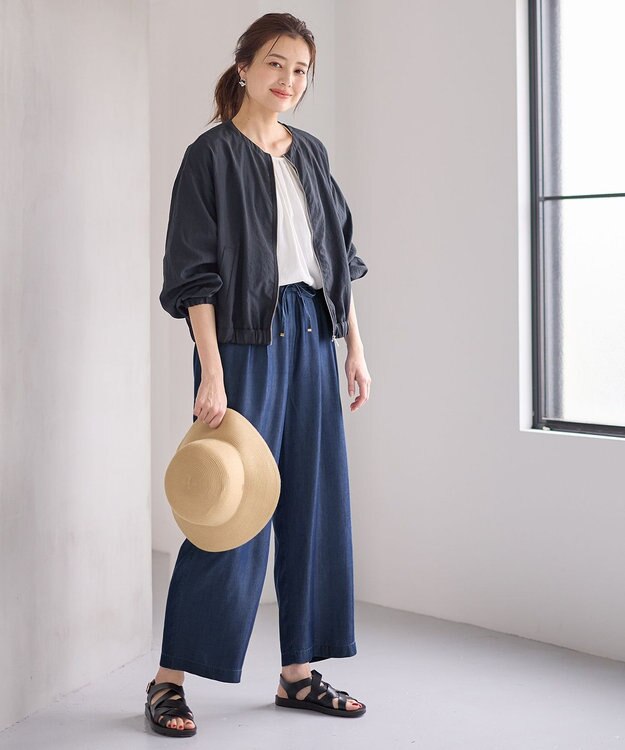 ANY 【手洗い可能/ウエストゴム】ウォッシャブルデニムパンツ ネイビー