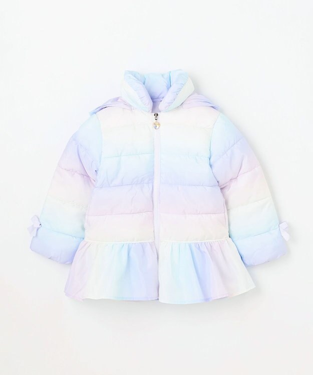 ANY KIDS 【フード取り外し/洗濯機可能】中綿フリル リボンコート レインボー