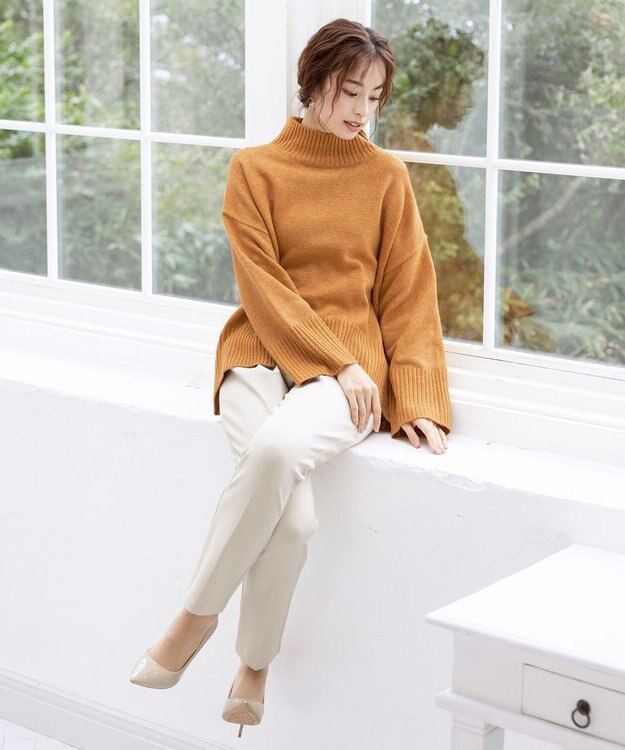 Tiaclasse L 【洗える】モックネックポインテルニットトップス オレンジ