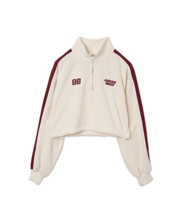 WEGO 刺繍ハーフジップショートスウェット ホワイトアイボリー