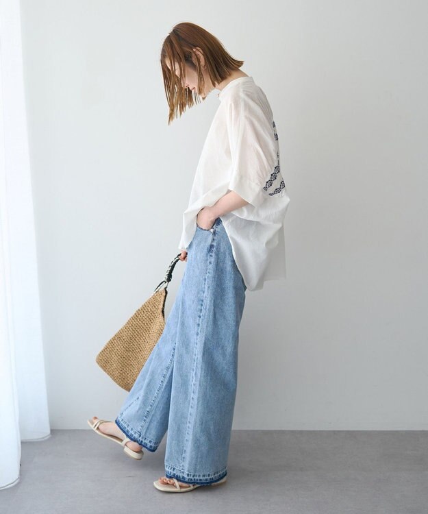 YECCA VECCA バック刺繍バンドカラーシャツ Off White