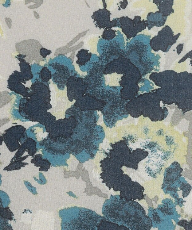 自由区 L 【洗える】オータムダリアプリント スカート ブルーグレー系