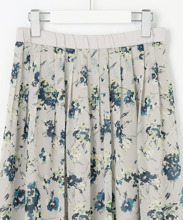 自由区 L 【洗える】オータムダリアプリント スカート ブルーグレー系