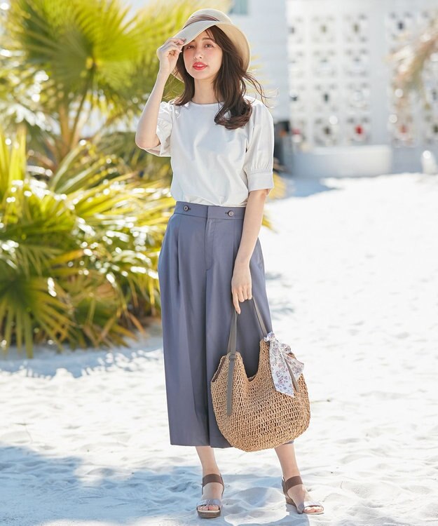 ANY SIS 【美人百花7月号掲載】エアリー ワイドクロップド パンツ ダルブルー系