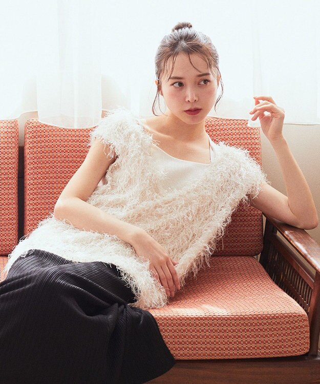 earth music&ecology ふさふさベスト Ivory