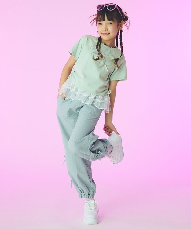 ANY KIDS 【洗濯機可能】ドロスト 裾リボンTシャツ ミント