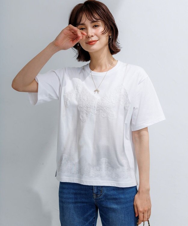 組曲 【WEB限定】トロンプルイユ レースキャミソール Ｔシャツ ホワイト系