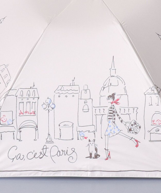 AURORA BLAO (ブラオ) イラスト柄 晴雨兼用傘 (折り畳み・ミニ) ベージュ