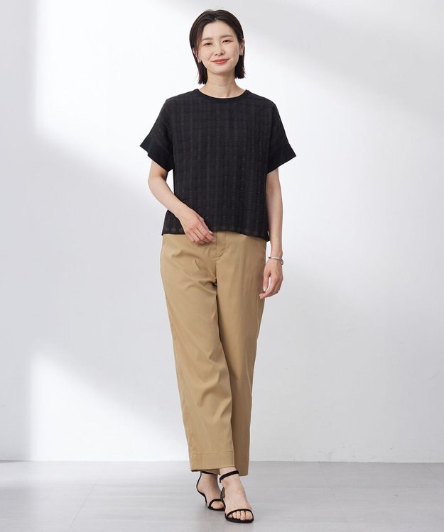 J.PRESS LADIES S 【洗える】チェックコンビジャージー カットソー ブラック系