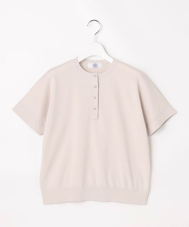 J.PRESS LADIES COOL MINT COTTON POLYESTER ヘンリーネック ニット プルオーバー グレージュ系