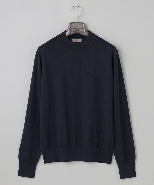 GOTAIRIKU 25年新作【洗える/チクチクしにくい/ピリングしにくい】イタリア糸 ハイゲージ カバーネックニット_WOOL100％ ネイビー系