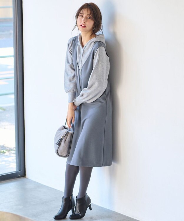 ANY SIS 【2SET】ニットパーカー×ジャンパースカート セット ブルーグレー