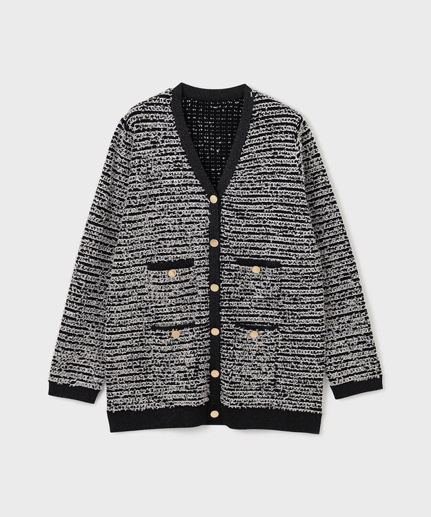 GRACE CONTINENTAL ツイードバイカラーニットカーディガン バイカラー